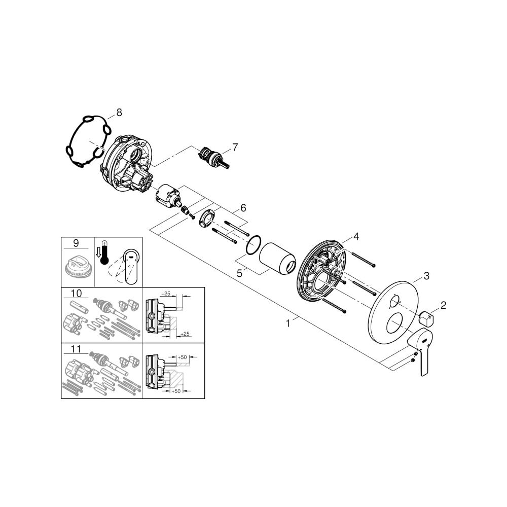 Grohe Lineare Einhandbatterie Fertigmontageset, mit 3-Wege-Umstellung, für Rapido Smart... GROHE-24095AL1 4005176586262 (Abb. 7)
