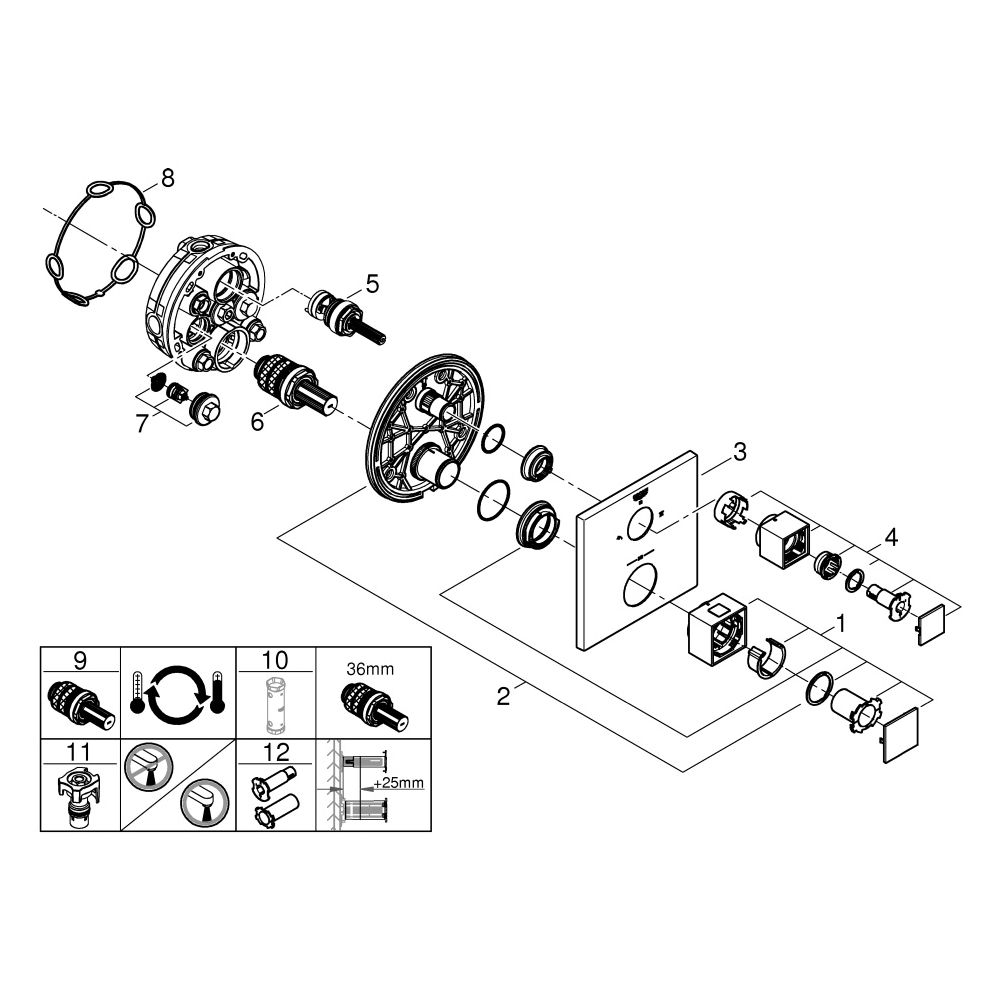 Grohe Grohtherm Cube Thermostat-Brausebatterie mit integrierter 2-Wege-Umstellung, Fert... GROHE-24154DC0 4005176574238 (Abb. 7)