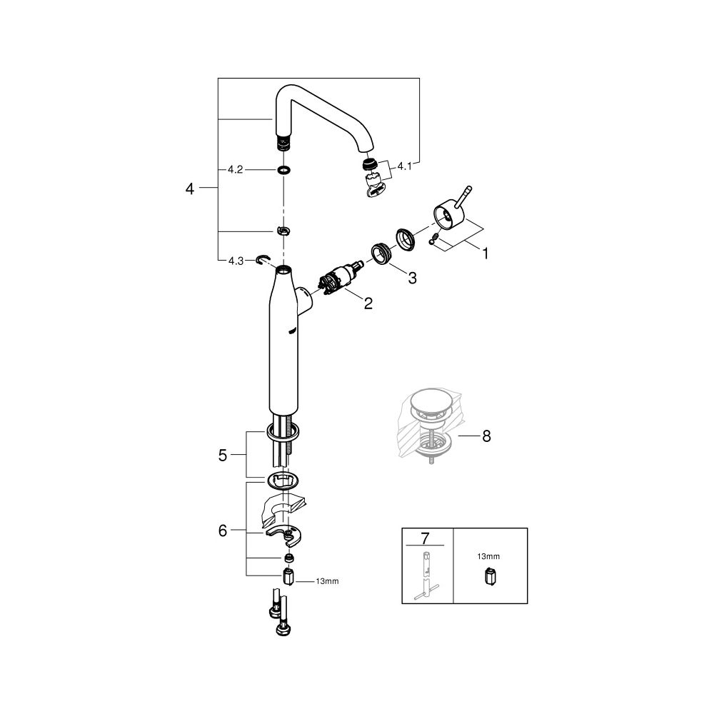 Grohe Essence Einhand-Waschtischbatterie, XL-Size, glatter Körper, schwenkbarer Auslauf... GROHE-24170DC1 4005176711657 (Abb. 8)