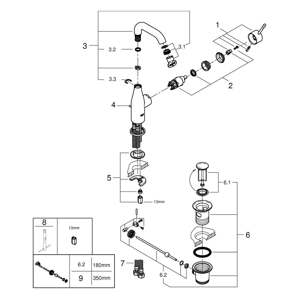 Grohe Essence Einhand-Waschtischbatterie, M-Size, Zugstangen-Garnitur, schwenkbarer Aus... GROHE-24173001 4005176698323 (Abb. 7)