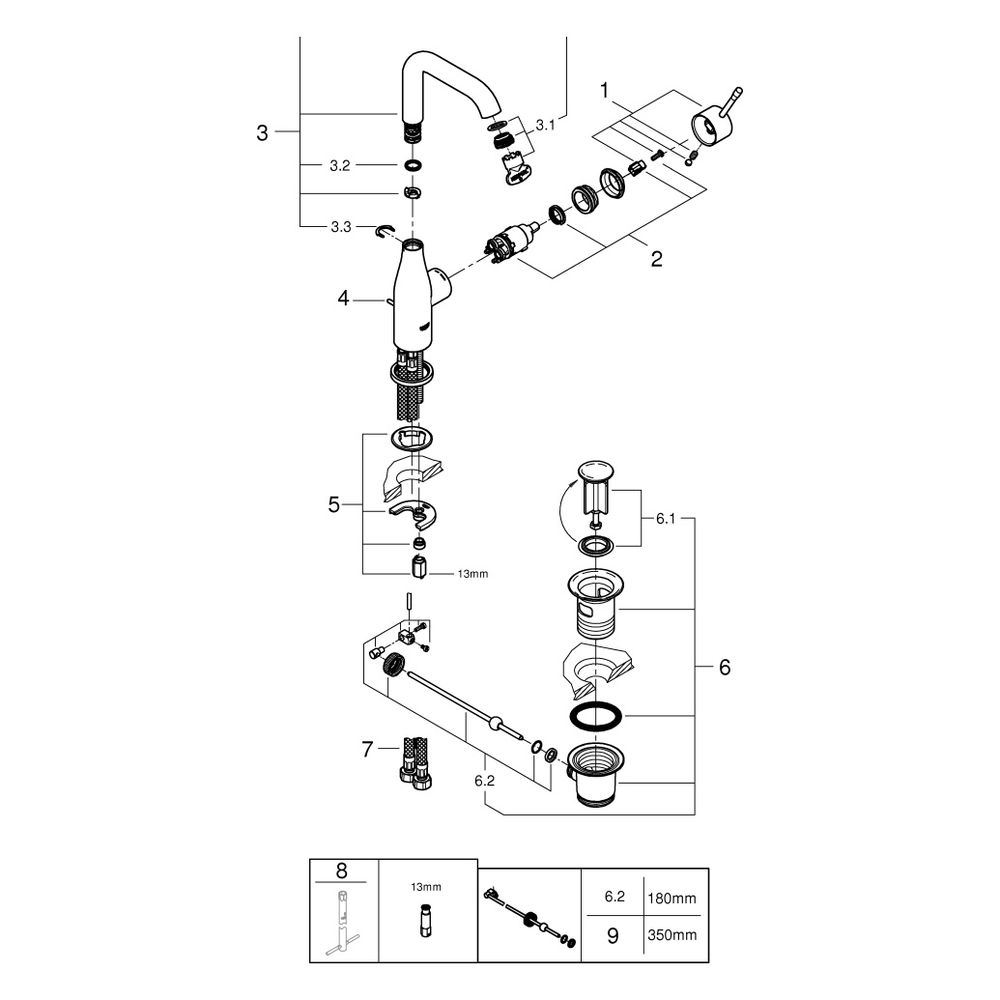 Grohe Essence Einhand-Waschtischbatterie, L-Size, Zugstangen-Garnitur, schwenkbarer Aus... GROHE-24174001 4005176698330 (Abb. 7)