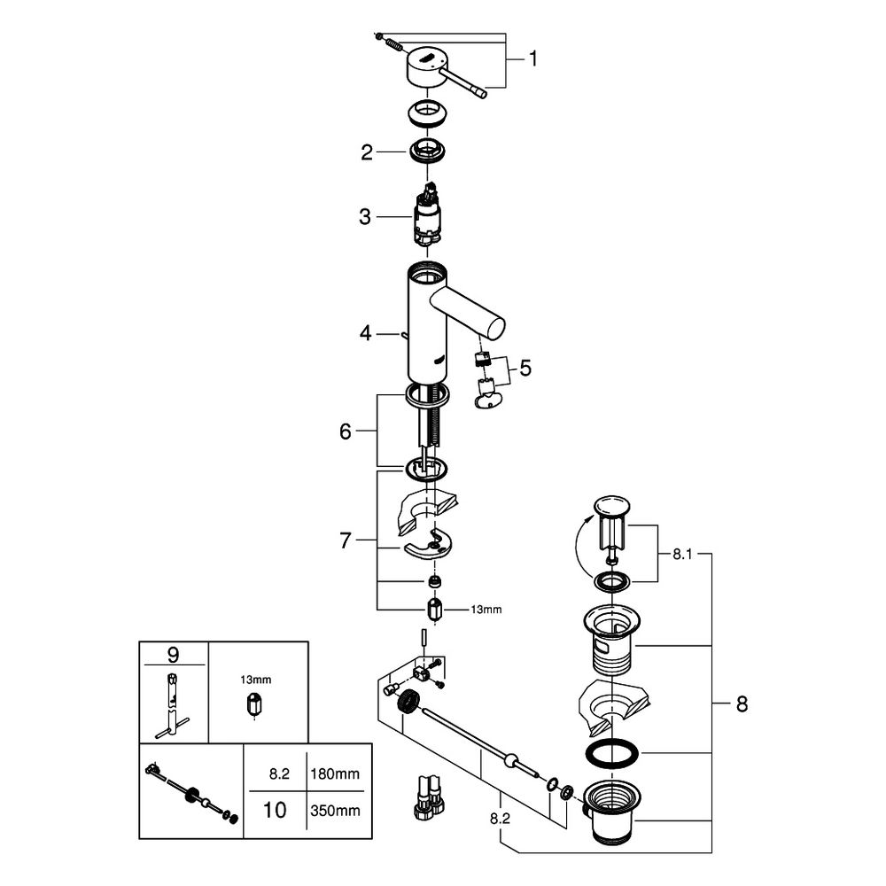 Grohe Essence Einhand-Waschtischbatterie, S-Size, Zugstangen-Garnitur, fester Auslauf, ... GROHE-24175001 4005176698347 (Abb. 9)