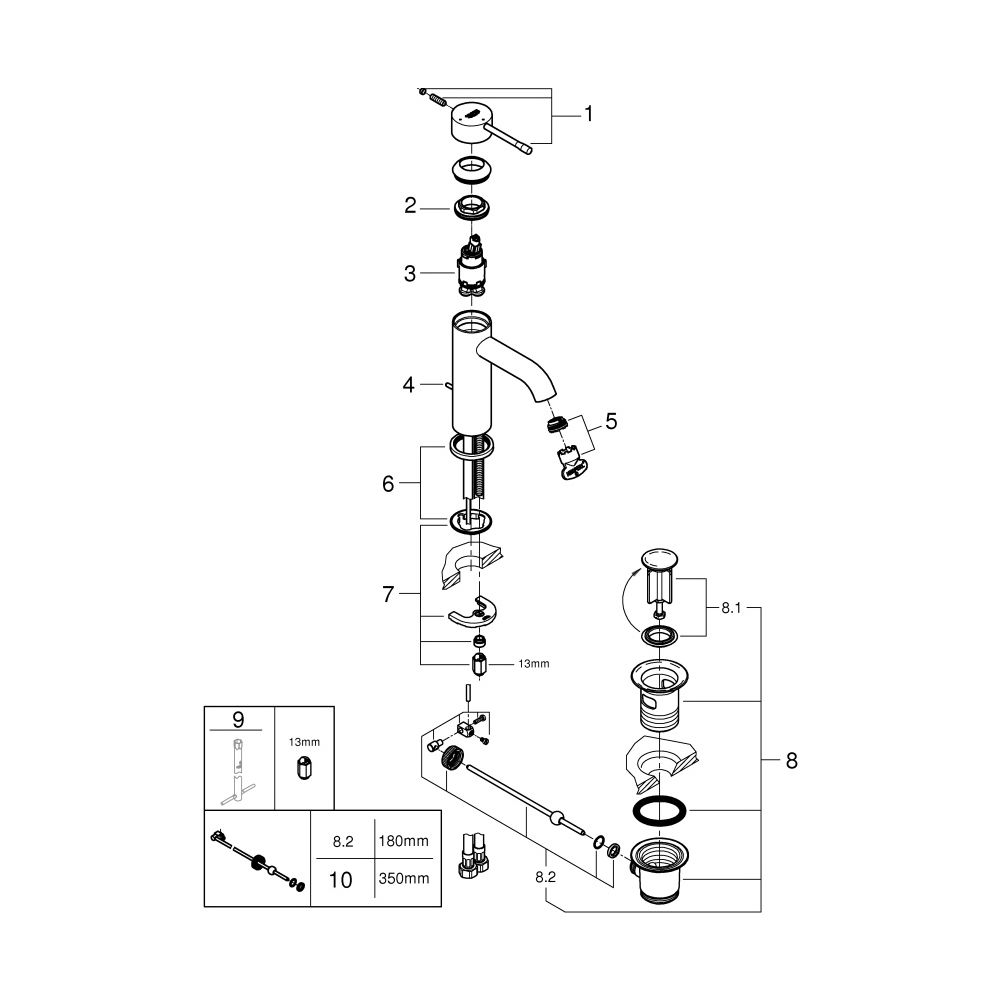 Grohe Essence Einhand-Waschtischbatterie, S-Size, Zugstangen-Garnitur, verstellbarer Mo... GROHE-24180001 4005176698446 (Abb. 9)