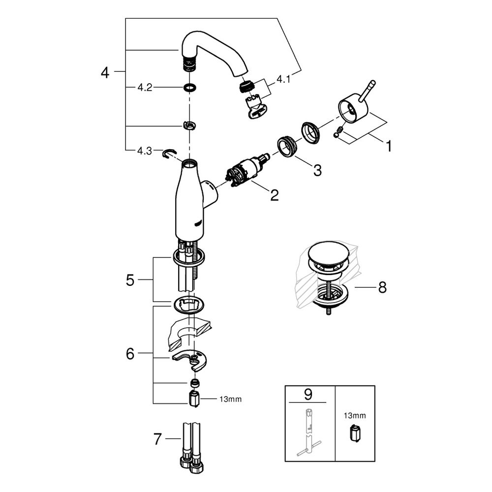 Grohe Essence Einhand-Waschtischbatterie, M-Size, Push-Open-Garnitur, schwenkbarer Ausl... GROHE-24181001 4005176698460 (Abb. 7)