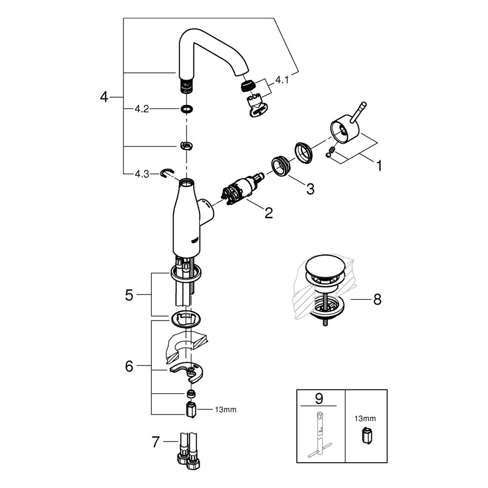 Grohe Essence Einhand-Waschtischbatterie, L-Size, Push-Open-Garnitur, schwenkbarer Ausl... GROHE-24182001 4005176698484 (Abb. 7)