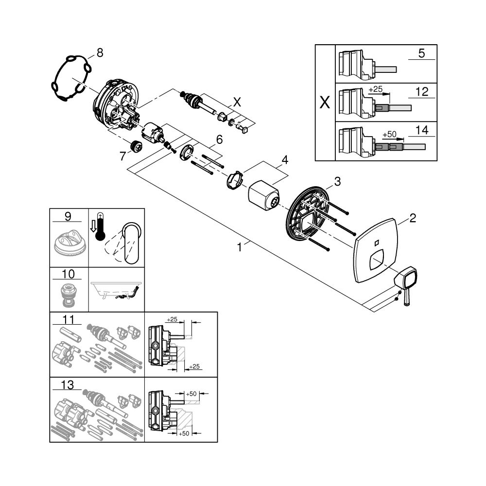 Grohe Grandera Einhand-Wannenbatterie, Fertigmontageset für Rapido SmartBox, Chrom, 242... GROHE-24260000 4005176758362 (Abb. 9)