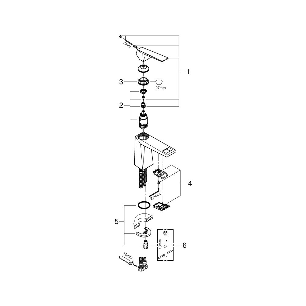 Grohe Allure Brilliant Einhand-Waschtischbatterie, M-Size, 1-Loch, glatter Körper, Hard... GROHE-24342AL0 4005176759703 (Abb. 7)