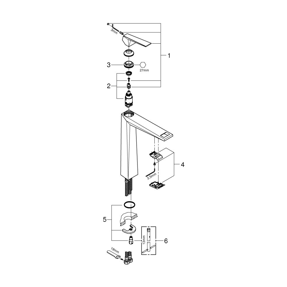 Grohe Allure Brilliant Einhand-Waschtischbatterie, XL-Size, 1-Loch, glatter Körper, Sup... GROHE-24346DC0 4005176759826 (Abb. 7)