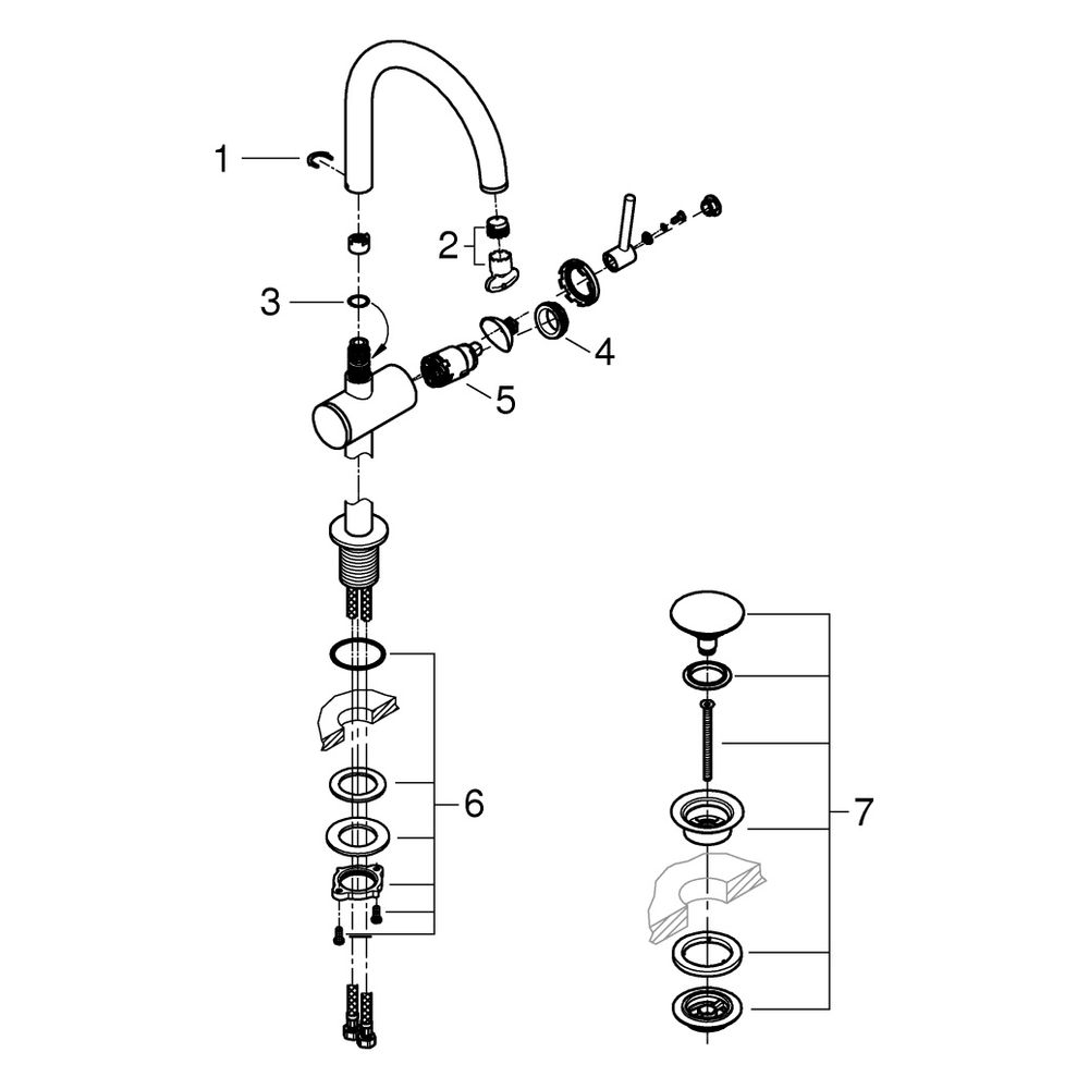 Grohe Atrio 1-Loch-Einhand-Waschtischbatterie, L-Size, schwenkbarer Bogenauslauf, 1 1/4... GROHE-24362AL0 4005176760853 (Abb. 6)