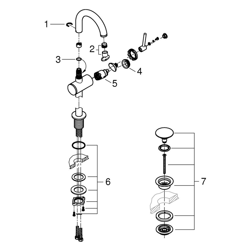 Grohe Atrio 1-Loch-Einhand-Waschtischbatterie, M-Size, schwenkbarer Bogenauslauf, 1 1/4... GROHE-24363GN0 4005176952289 (Abb. 4)