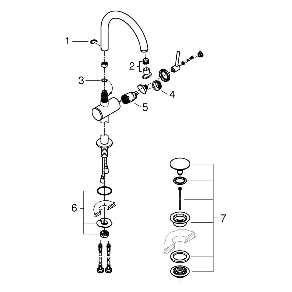Grohe Atrio 1-Loch-Einhand-Waschtischbatterie, XL-Size, schwenkbarer Bogenauslauf, 1 1/... GROHE-24365AL0 4005176760983 (Abb. 8)