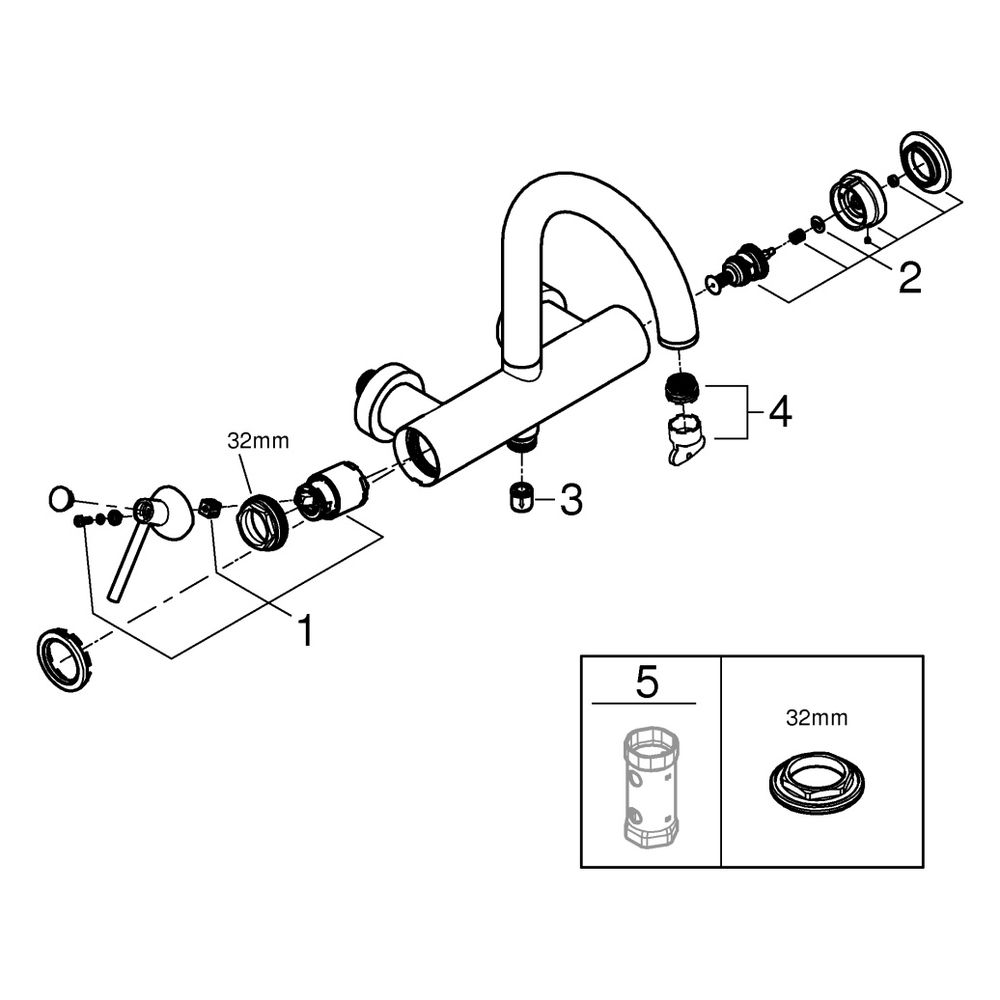 Grohe Atrio Einhand-Wannenbatterie, Wandmontage, eigensicher, Satin Graphite, 24367MG0... GROHE-24367MG0 4005176945014 (Abb. 4)