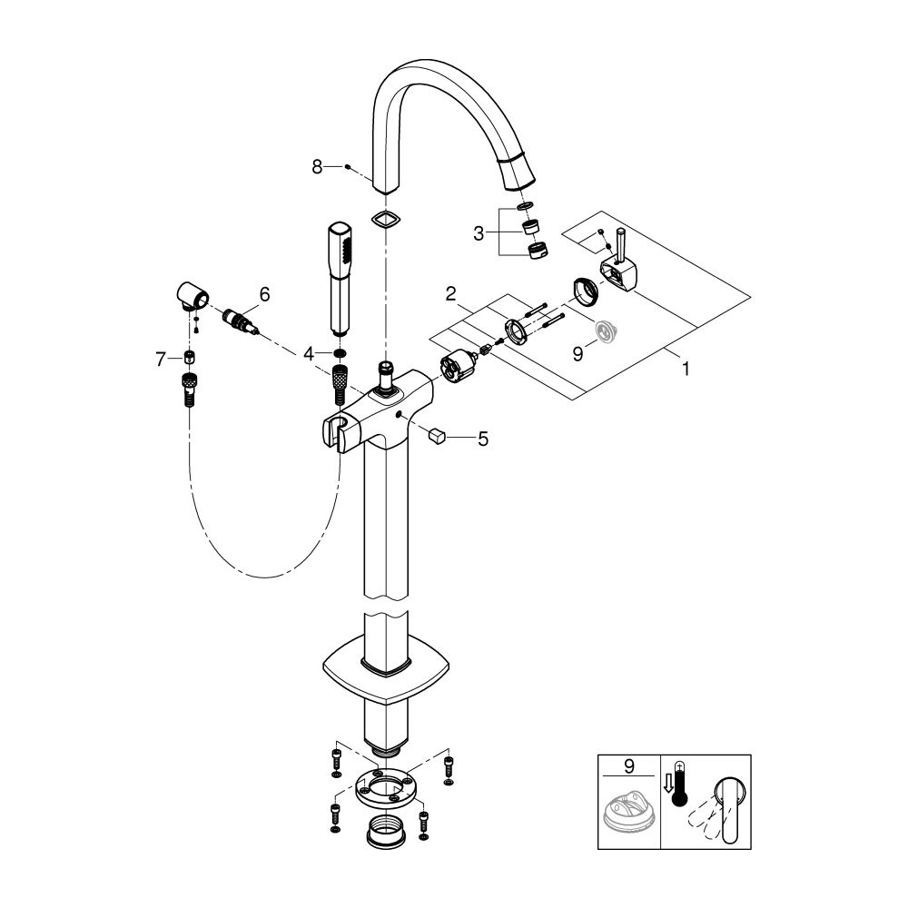 Grohe Grandera Einhand-Wannenbatterie, Bodenmontage, Fertigmontageset, mit Handbrausese... GROHE-24375000 4005176758300 (Abb. 7)