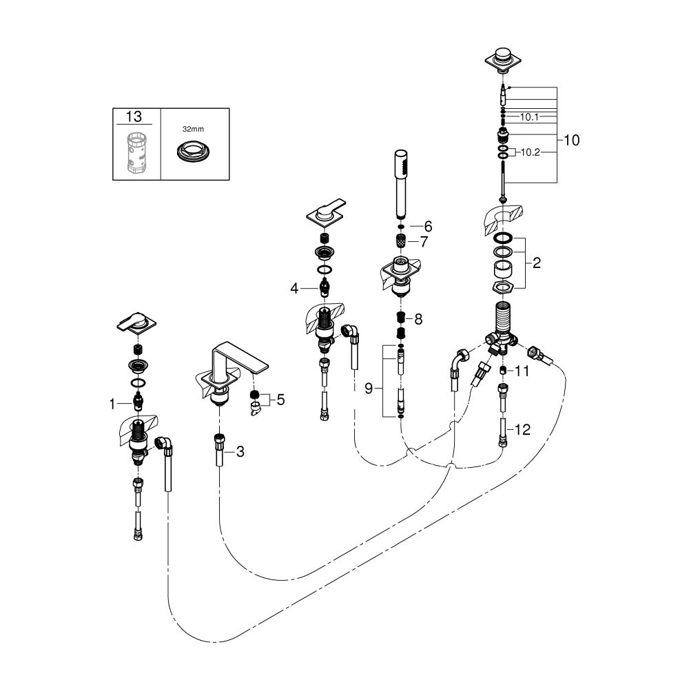 Grohe Allure 5-Loch-Wannenkombination, Fliesenbankmontage mit Hebelgriffen, eigensicher... GROHE-25221AL1 4005176509391 (Abb. 4)