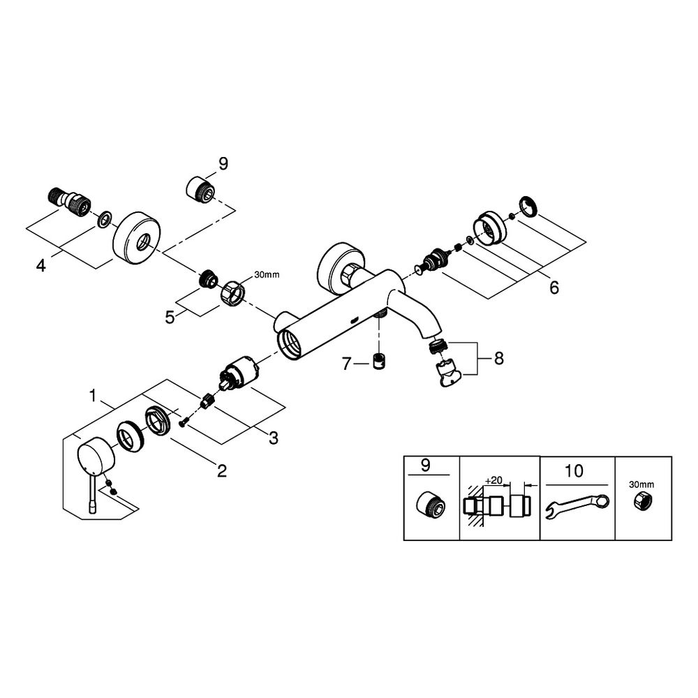 Grohe Essence Einhand-Wannenbatterie, Wandmontage, Supersteel, 25250DC1... GROHE-25250DC1 4005176712487 (Abb. 4)