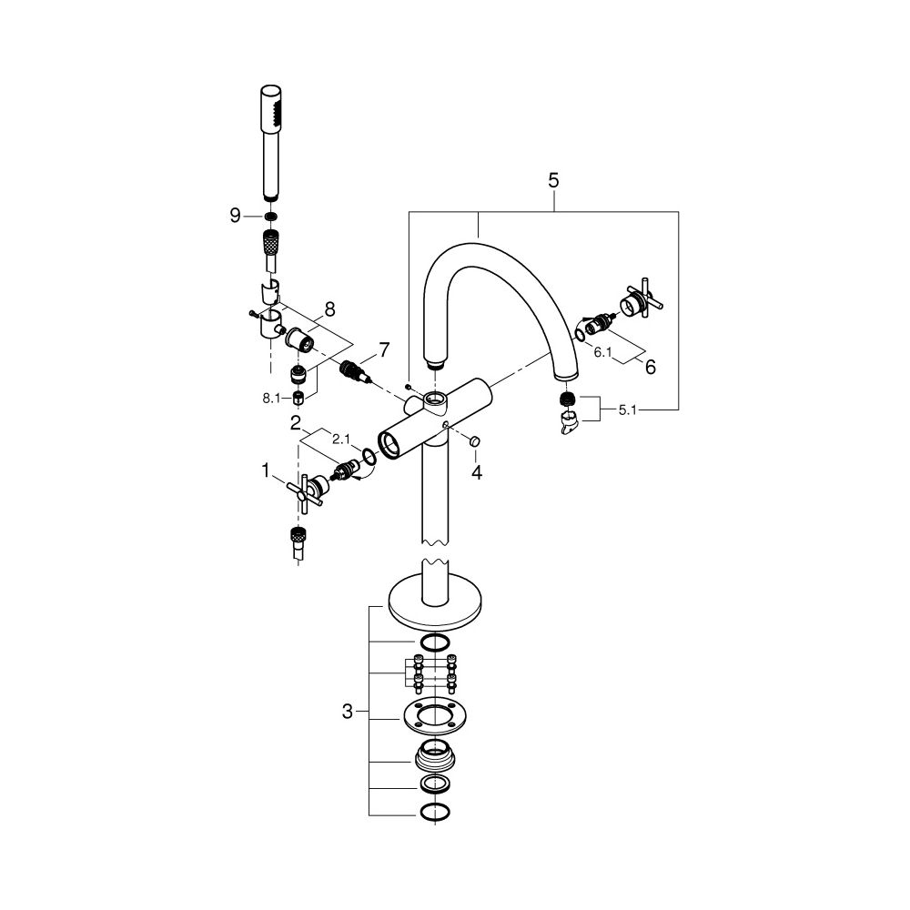 Grohe Atrio Wannenbatterie, Bodenmontage, FMS für 45 984, eigensicher, mit Kreuzgriffen... GROHE-25272MS0 4005176945823 (Abb. 4)