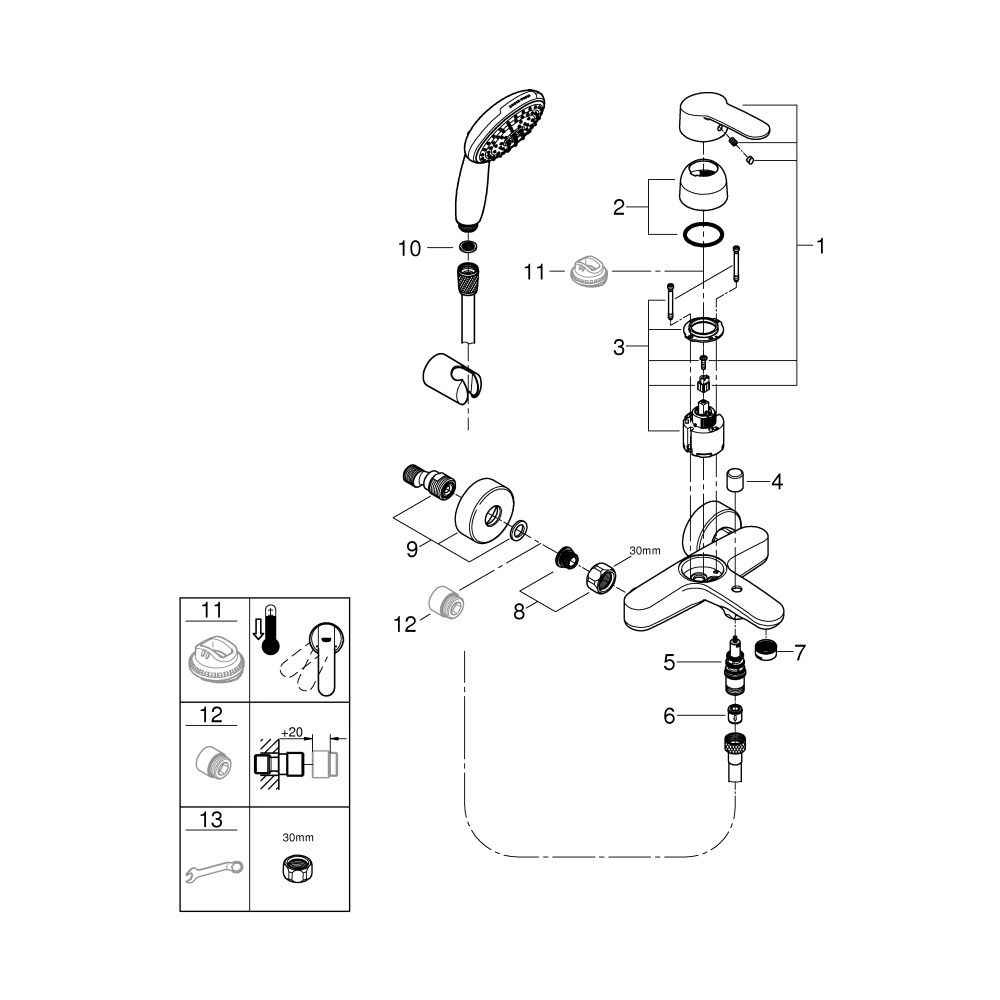 Grohe Eurostyle Cosmopolitan Einhand-Wannenbatterie, Wandmont., mit Tempesta 110 Wandha... GROHE-25275002 4005176766510 (Abb. 4)