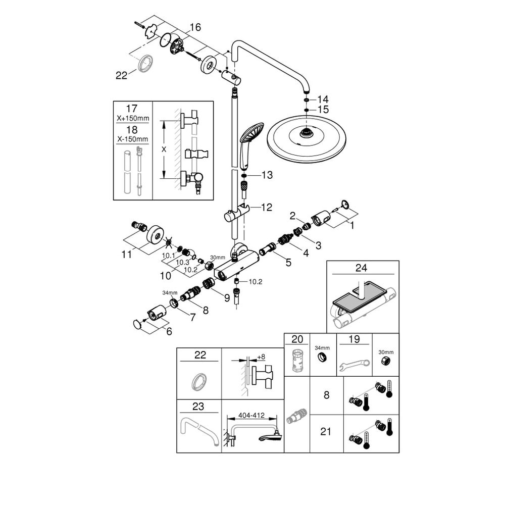 Grohe Euphoria System 310 Duschsystem mit Aufputz-Thermostatbatterie, Aquadimmer, Wand... GROHE-26075001 4005176648014 (Abb. 13)