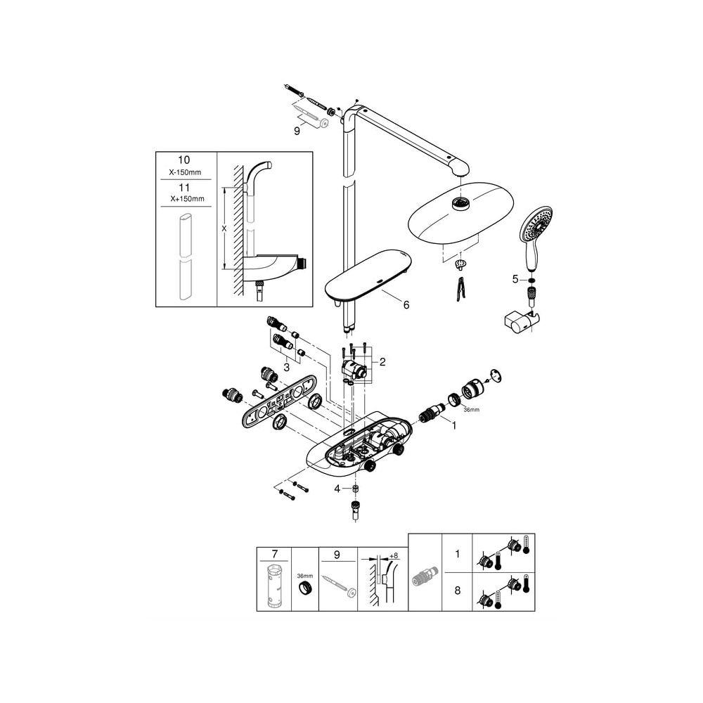 Grohe Rainshower System SmartControl Mono 360 Duschsystem, Aufputz-Thermostatbatterie,... GROHE-26361000 4005176347580 (Abb. 16)