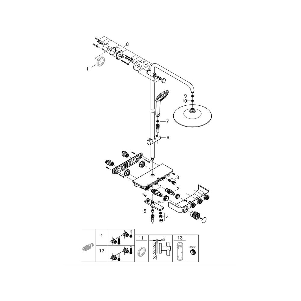 Grohe Euphoria SmartControl System 260 Mono Duschsystem, mit Aufputz-Thermostat-Wannen... GROHE-26510000 4005176457630 (Abb. 12)