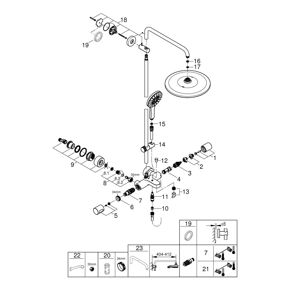 Grohe Rainshower SmartActive 310 Duschsystem m. AP-Thermostatbatt., 450mm, Mono 310 7,5... GROHE-26657000 4005176533075 (Abb. 9)