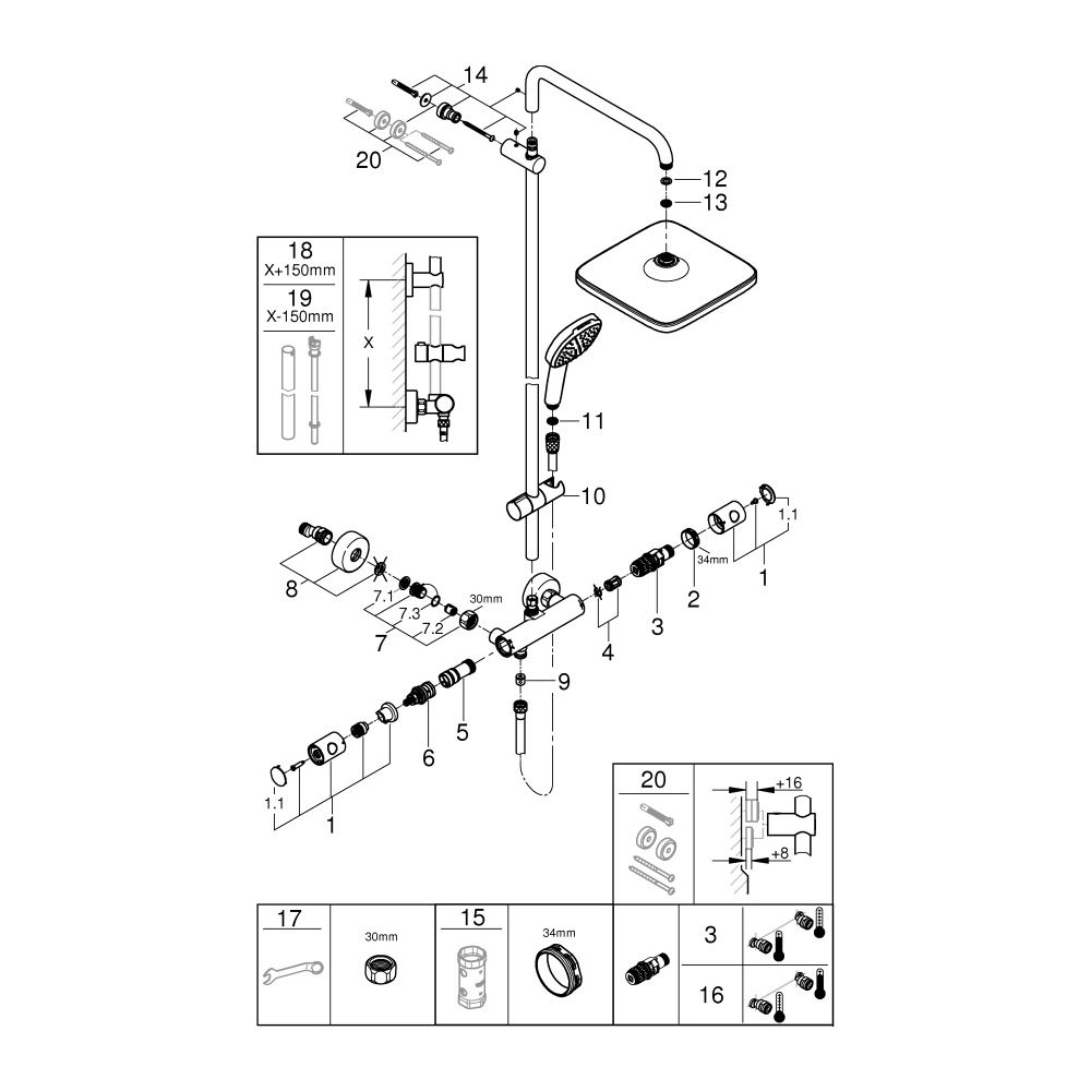 Grohe Tempesta Duschsystem 250 Cube Brause-Thermostat Kopfbrause Tempesta 250 Cube, Chr... GROHE-26689001 4005176766176 (Abb. 4)