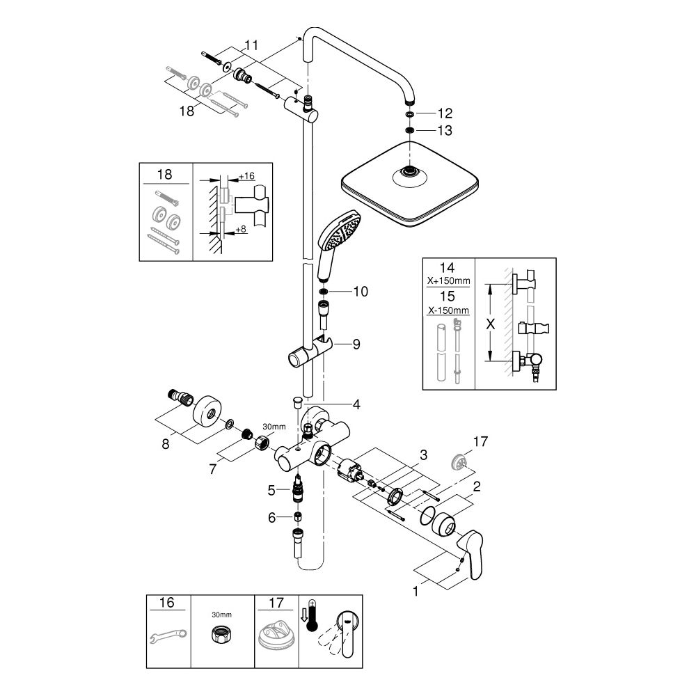 Grohe Tempesta Duschsystem 250 Cube Brause-Einhandmischer Kopfbrause Tempesta 250 Cube,... GROHE-26692001 4005176766220 (Abb. 4)