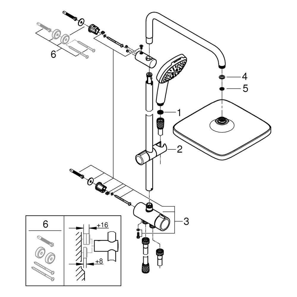 Grohe Tempesta 250 Cube Flex-Duschsystem, mit Umstellung für Wandmontage, Kopfbrause/Ha... GROHE-26694001 4005176766244 (Abb. 4)