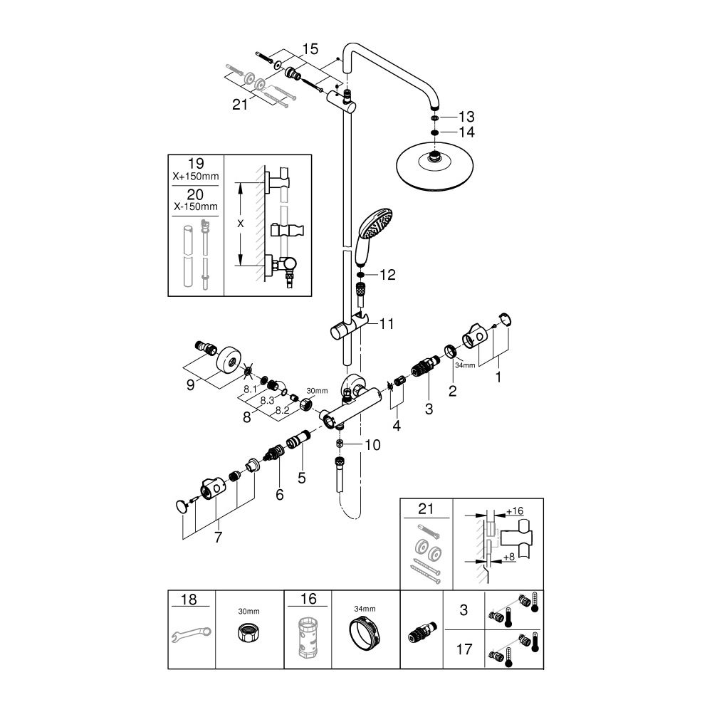 Grohe Tempesta Duschsystem Tempesta 210 Brause-Thermostat KB 210, Chrom, 26811001... GROHE-26811001 4005176766985 (Abb. 4)