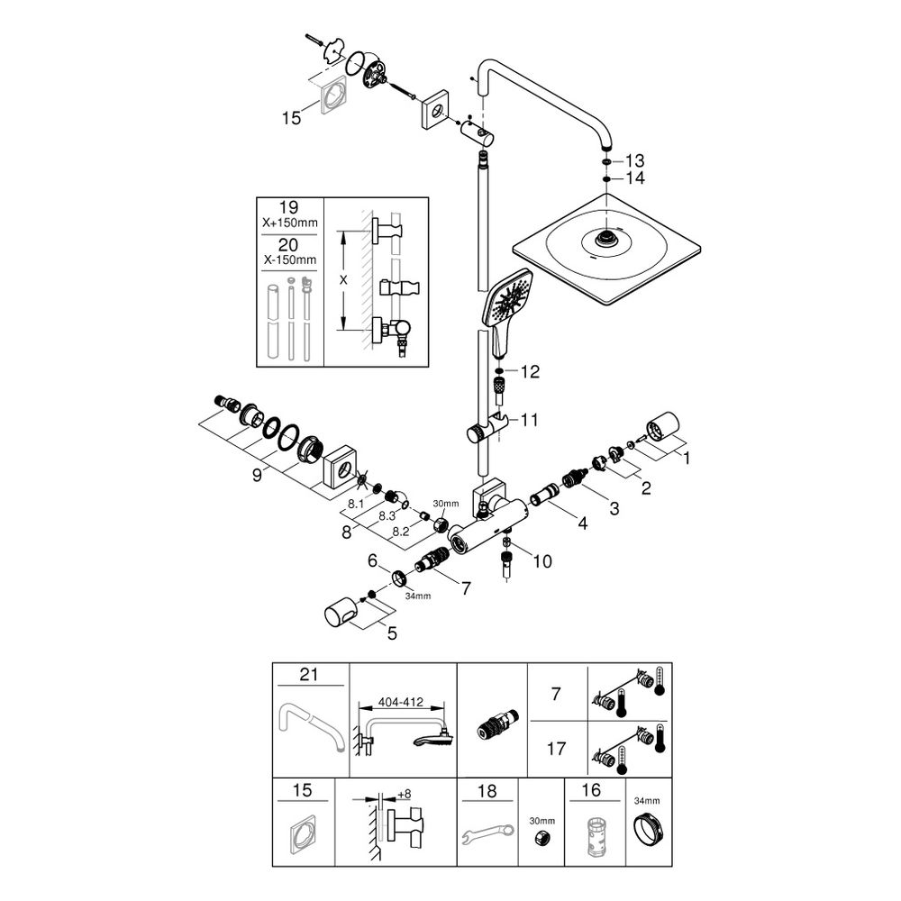 Grohe Rainshower SmartActive 310 Duschsystem m. AP-Thermostatbatt., 450mm, Mono 310 Cub... GROHE-26837GL0 4005176950155 (Abb. 5)
