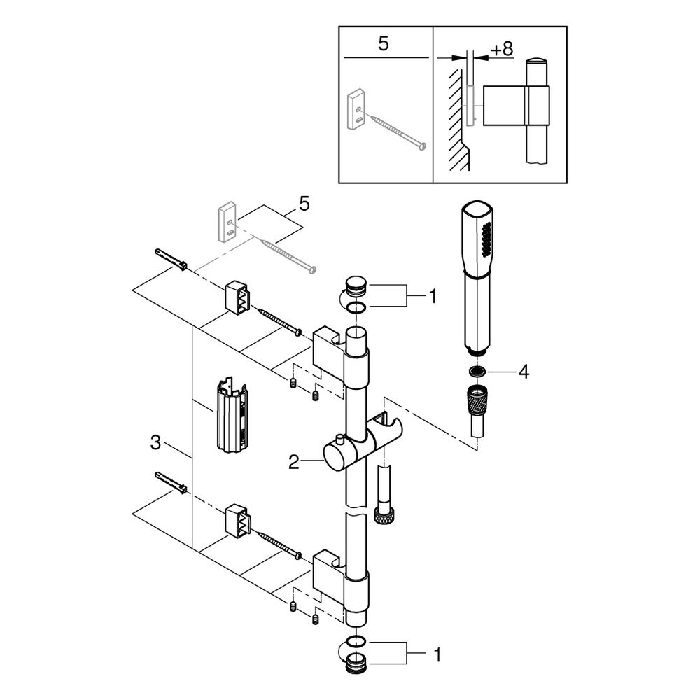 Grohe Grandera Stick Brausestangenset, Brausestange 900mm, 1 Strahlart, Durchfluss 7,6l... GROHE-26853000 4005176758522 (Abb. 5)