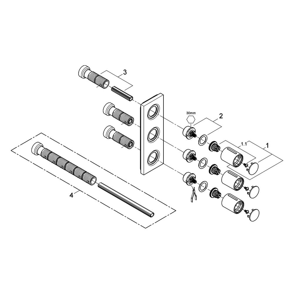 Grohe Unterputzventil Grohtherm F, 3-fach, Fertigmontageset für 35 031, ohne Unterputz-... GROHE-26880000 4005176759260 (Abb. 6)