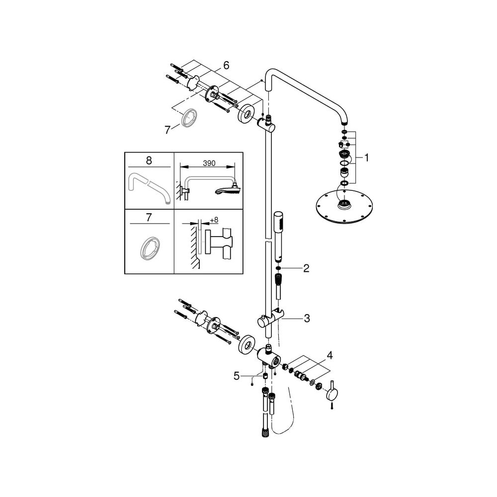 Grohe Rainshower System 210 Duschsystem, mit Umstellung, Wandmontage, 450mm Duscharm, ... GROHE-27058000 4005176830464 (Abb. 12)