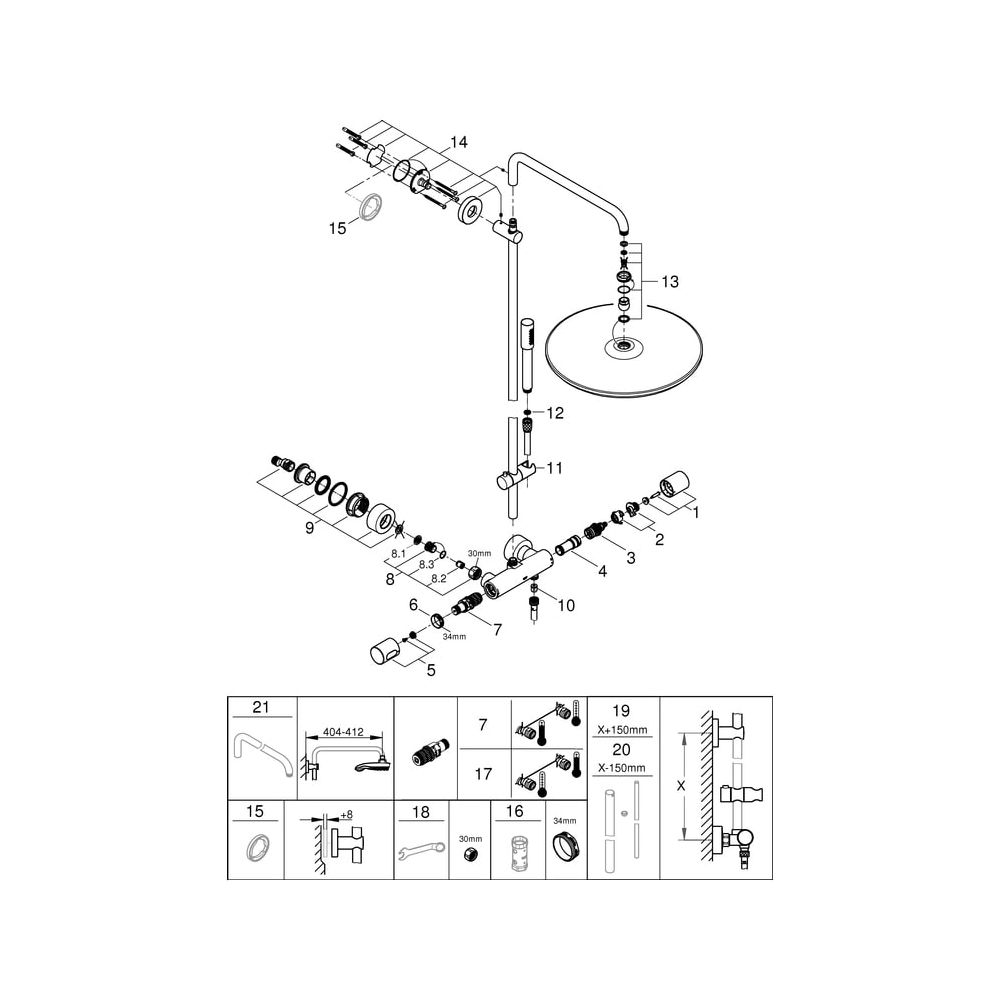 Grohe Rainshower System 400 Duschsystem, mit Aufputz-Thermostatbatterie, Wandmontage, C... GROHE-27174001 4005176877162 (Abb. 7)