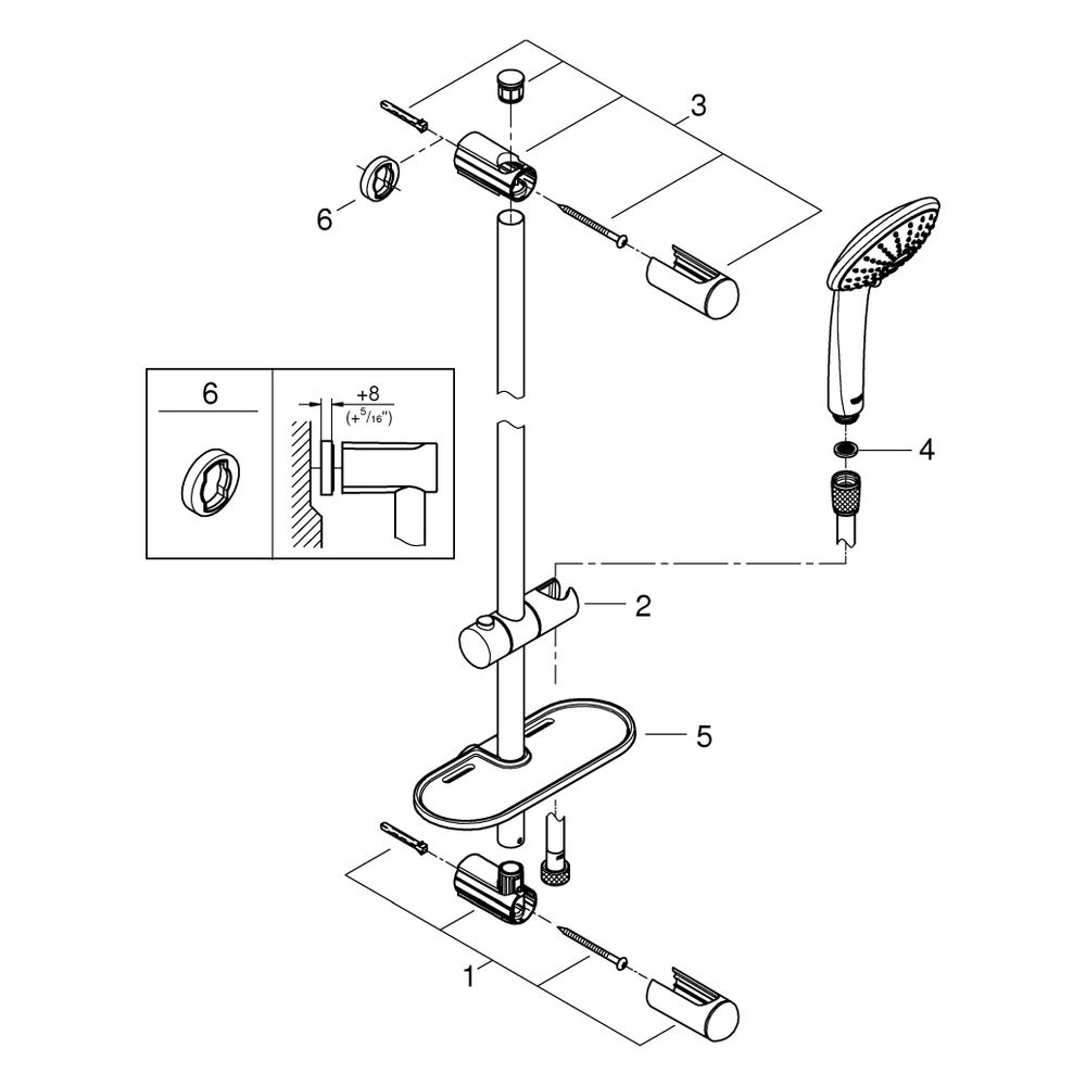 Grohe Euphoria Champagne 110 Brausestangenset, Brausestange 600mm, mit Seifenschale, 3 ... GROHE-27232001 4005176899560 (Abb. 7)