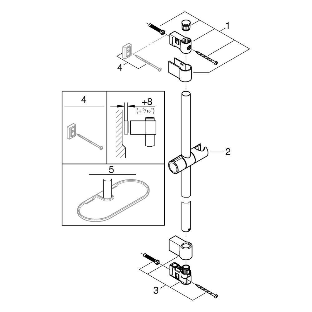 Grohe Tempesta Brausestange, 900mm, mit Wandhaltern, Gleiter und Gelenkstück, obere Kon... GROHE-27524001 4005176681035 (Abb. 4)