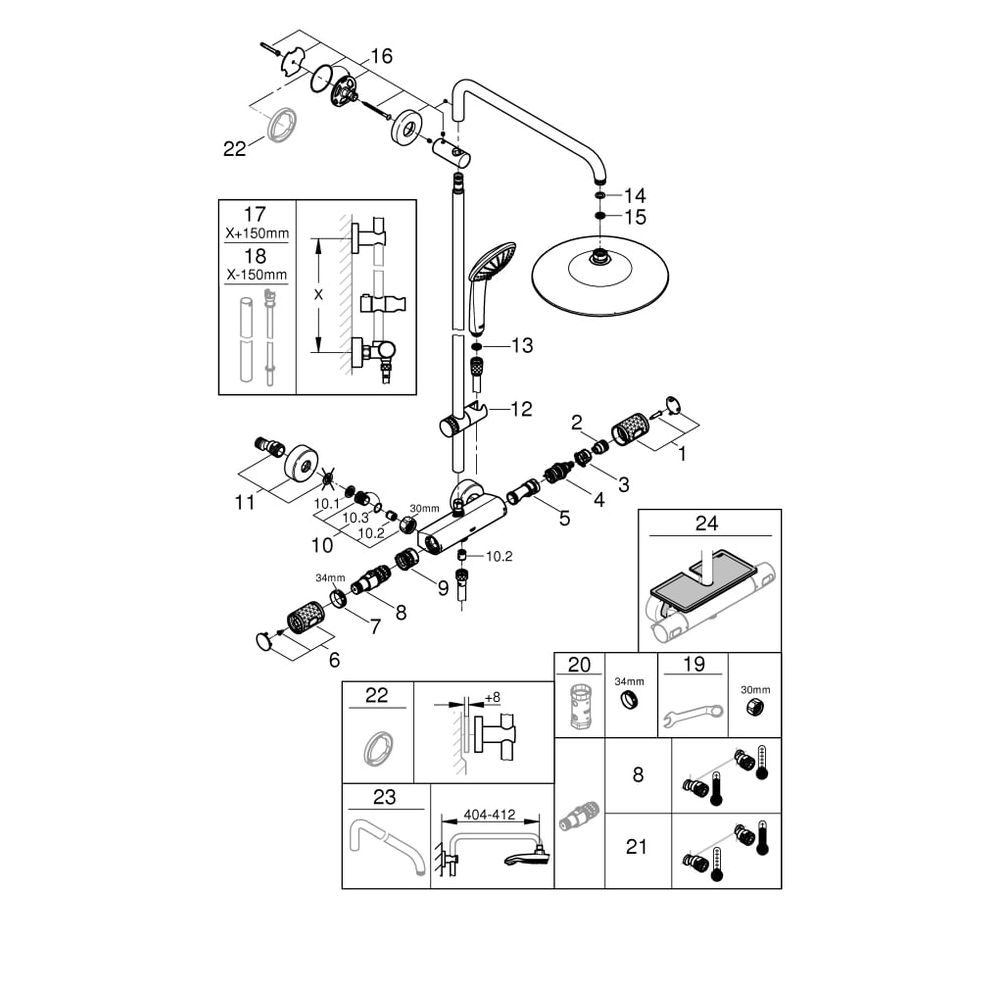 Grohe Euphoria 260 Duschsystem mit Aufputz-Thermostatbatterie, Aquadimmer, Wandmontage,... GROHE-27615002 4005176647970 (Abb. 8)