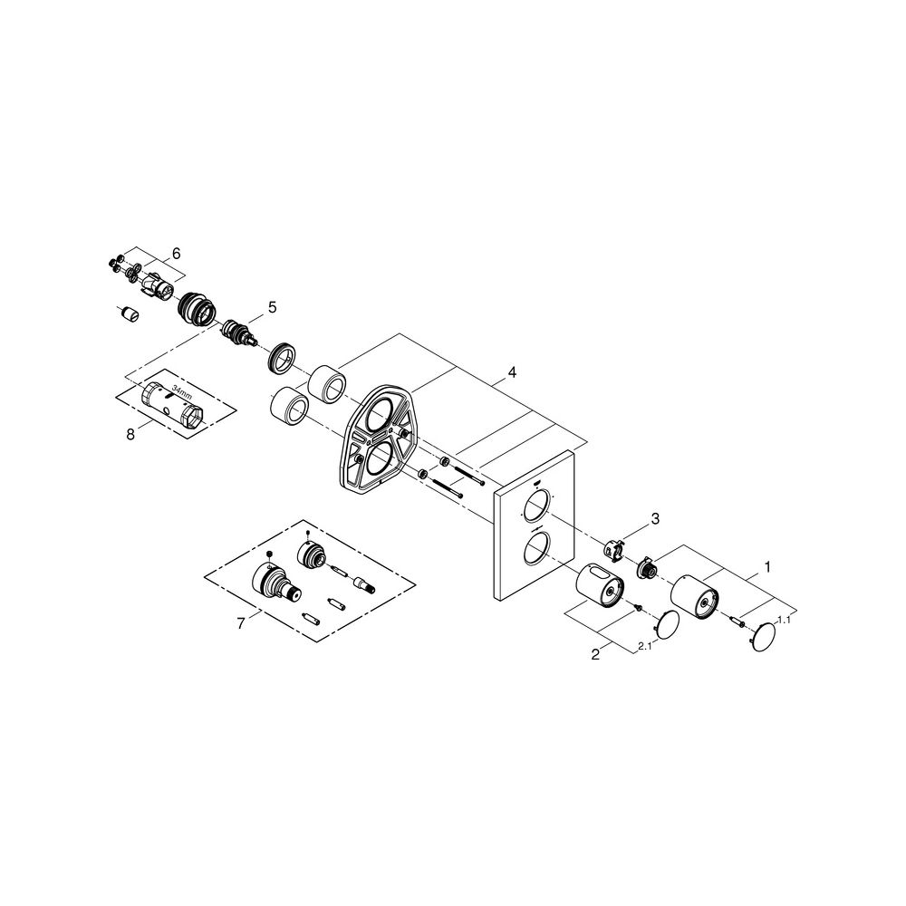Grohe Thermostat Grohtherm F mit 2-Wege-Umstellung für Wanne oder Brause, Fertigmontage... GROHE-27618000 4005176898280 (Abb. 8)