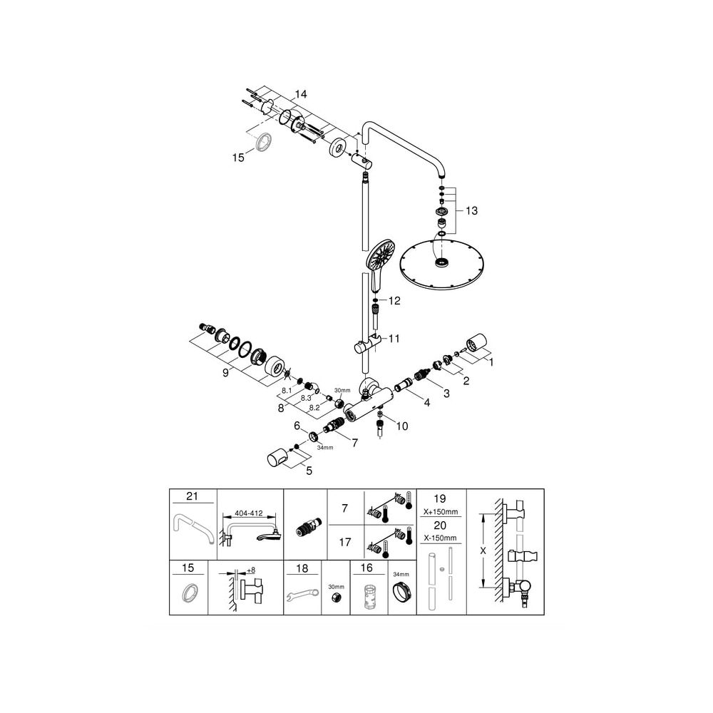 Grohe Rainshower SmartActive 310 Duschsystem, 450mm Duscharm, Kopfbrause Mono 310 Cube,... GROHE-27966001 4005176532993 (Abb. 8)