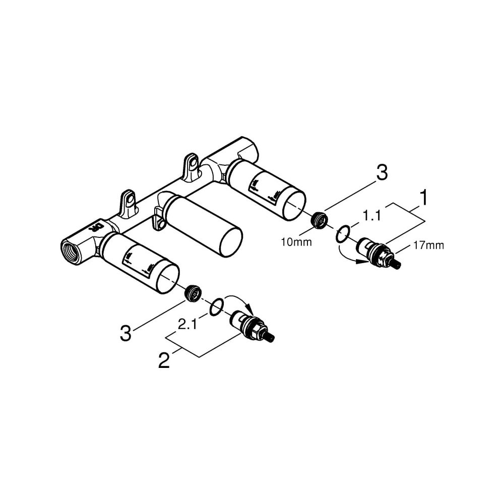 Grohe Zweihand-Unterputz-Universal-Einbaukörper, DN 15, für 3-Loch-Waschtischbatterien... GROHE-29025002 4005176519895 (Abb. 10)