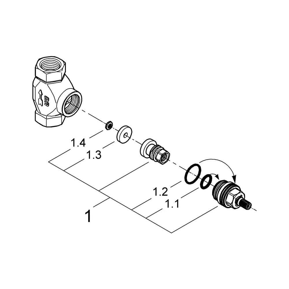 Grohe Unterputzventil-Unterteil vormontiertes Oberteil 1/2" Gewindeanschluss 1/2", DN 1... GROHE-29032000 4005176845277 (Abb. 5)