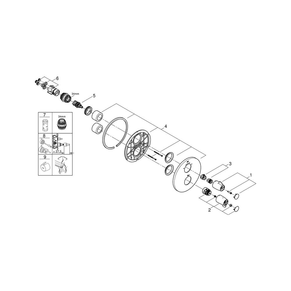 Grohe Grohtherm Special Thermostat-Wannenbatterie, Fertigmontageset, für Rapido T, Chro... GROHE-29095000 4005176354113 (Abb. 5)