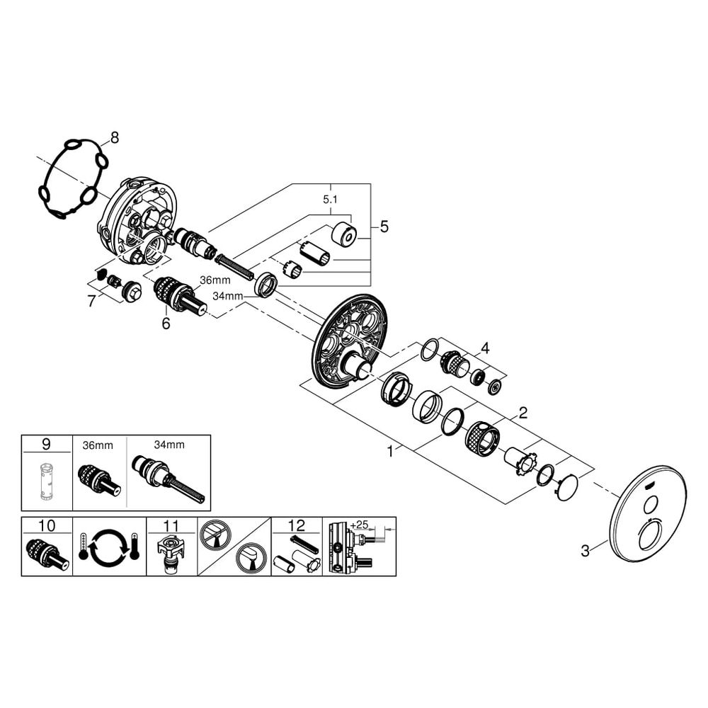 Grohe Grohtherm SmartControl Thermostat, rund, Fertigmontageset für Rapido SmartBox, 1 ... GROHE-29118000 4005176412240 (Abb. 8)