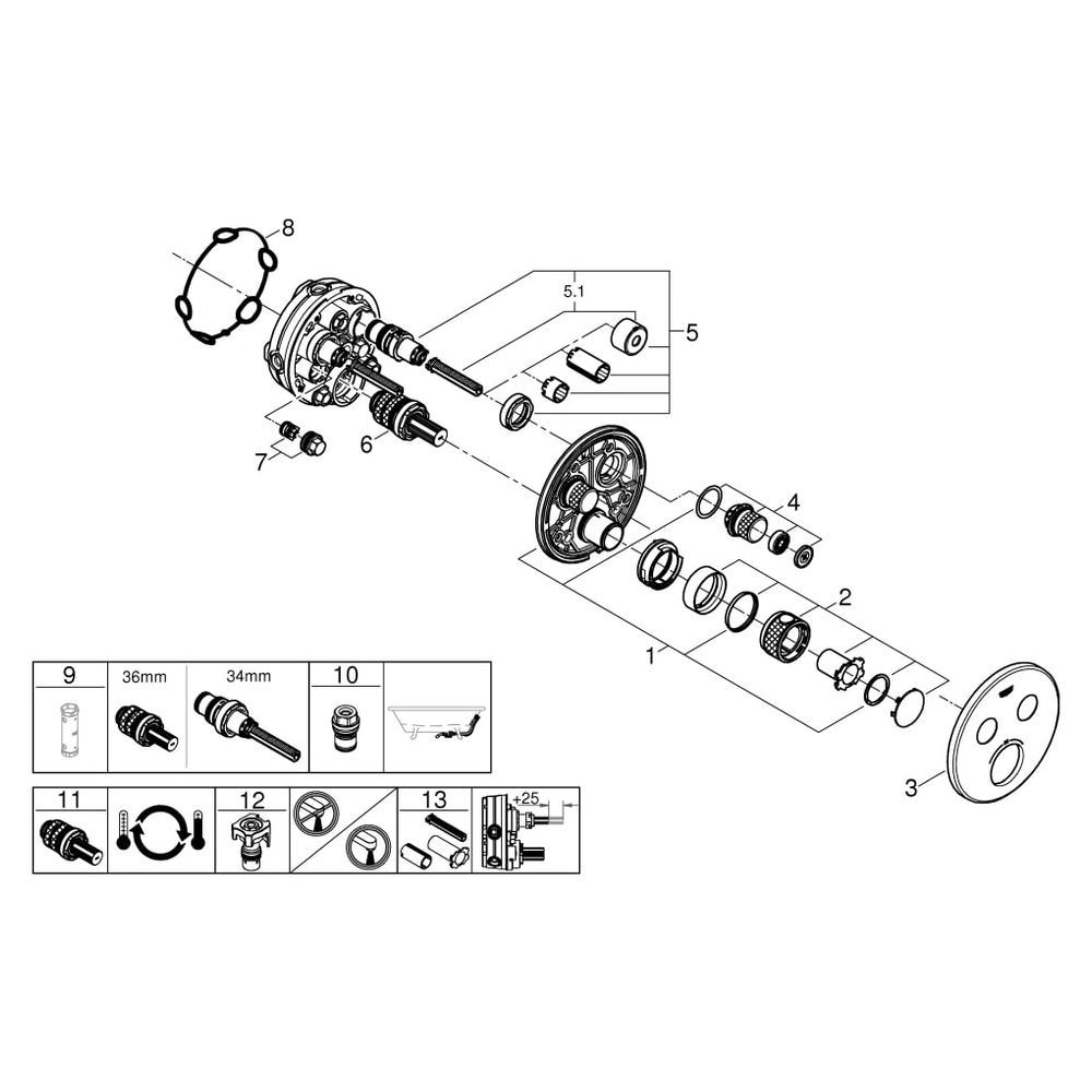 Grohe Grohtherm SmartControl Thermostat, rund, Fertigmontageset für Rapido SmartBox, 2 ... GROHE-29119000 4005176412257 (Abb. 8)
