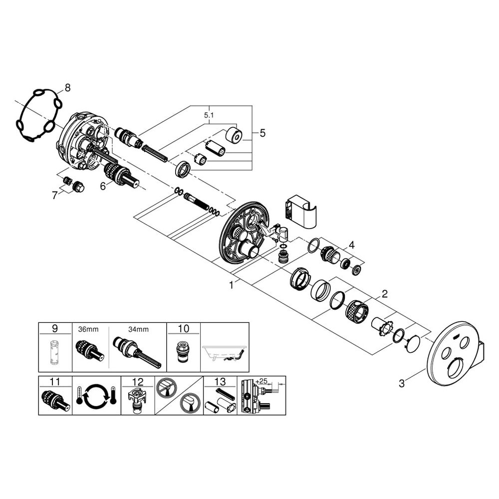 Grohe Thermostat GRT SmartControl FMS rund, Chrom, 2 Absperrventile, Brausehalter, 2912... GROHE-29120000 4005176412264 (Abb. 7)