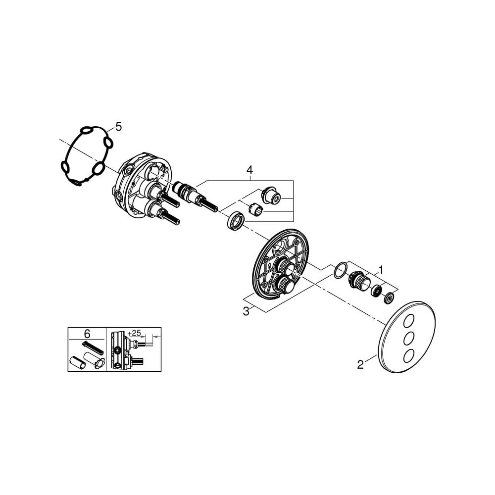 Grohe Grohtherm SmartControl 3-fach Unterputzventil, rund, Supersteel, Fertigmontageset... GROHE-29122DC0 4005176455117 (Abb. 6)