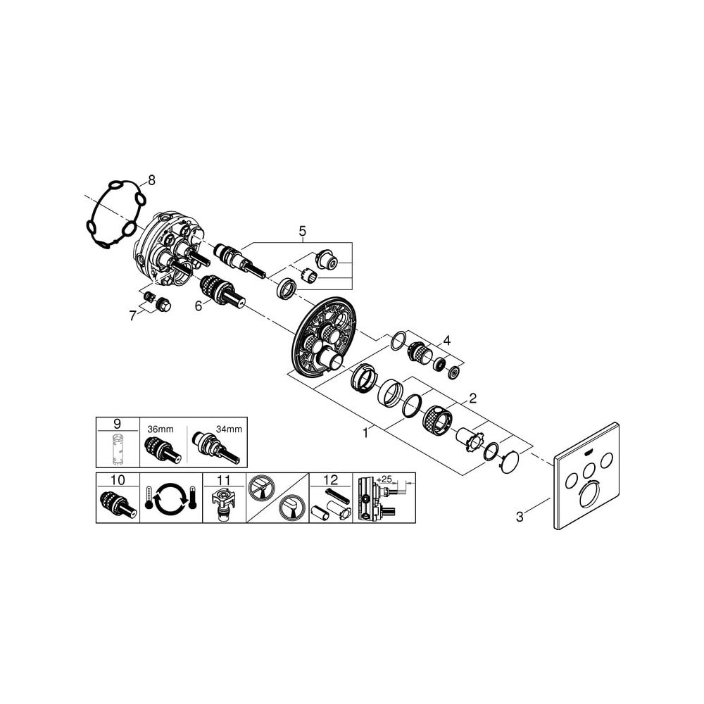 Grohe Grohtherm SmartControl Unterputz-Thermostat, eckig, Fertigmontageset für Rapido ... GROHE-29126000 4005176413322 (Abb. 12)