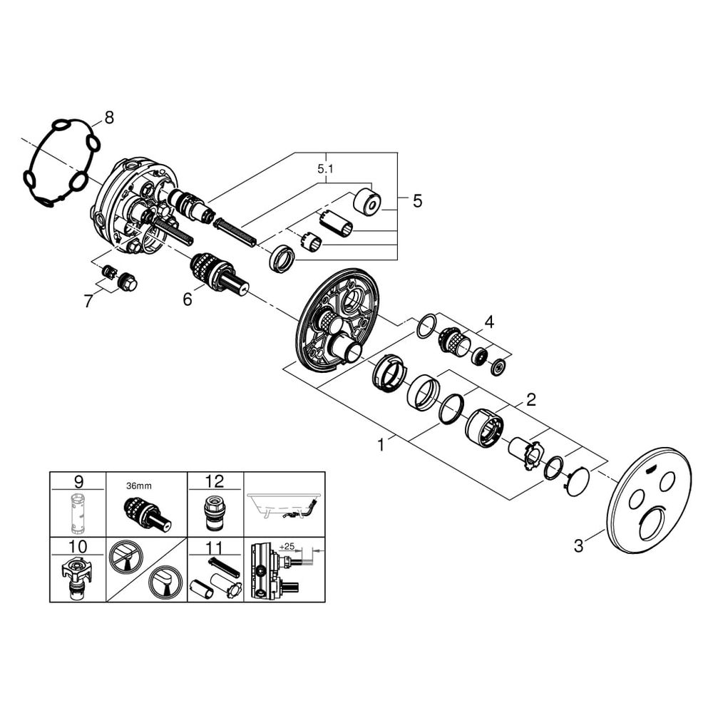 Grohe SmartControl Unterputzmischer, mit 2 Absperrventile, Fertigmontageset für Rapido ... GROHE-29145000 4005176413414 (Abb. 5)