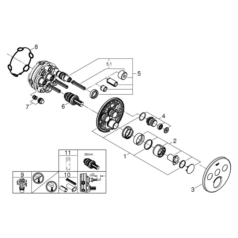 Grohe SmartControl Unterputzmischer, mit 3 Absperrventilen, Fertigmontageset für Rapido... GROHE-29146000 4005176413421 (Abb. 6)