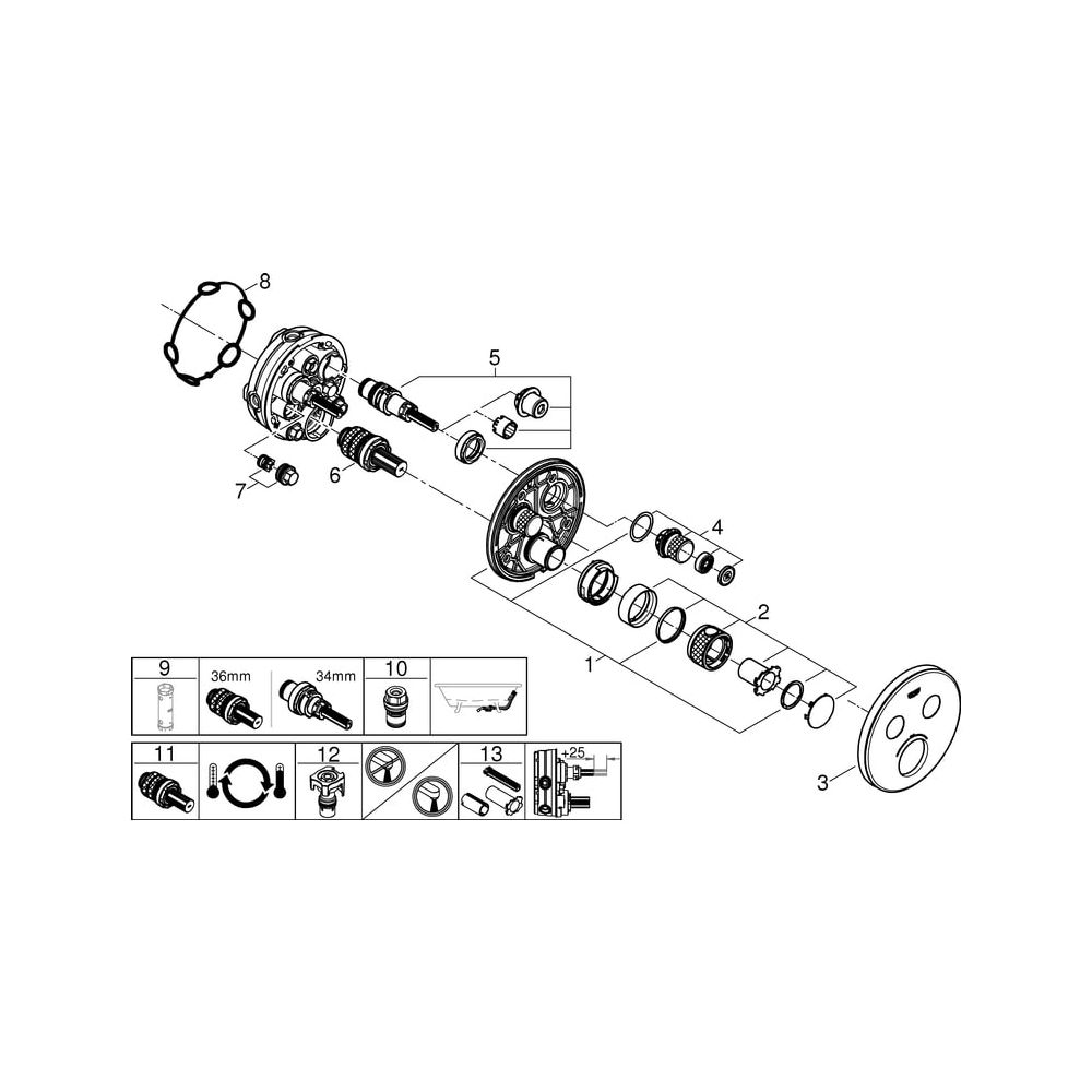 Grohe Grohtherm SmartControl Thermostat, rund, Fertigmontageset mit 2 Absperrventilen, ... GROHE-29151LS0 4005176413551 (Abb. 6)
